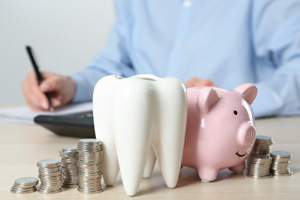 Piggy bank and coins