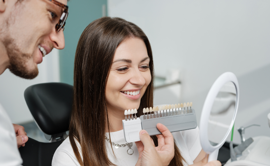 Woman admiring veneers